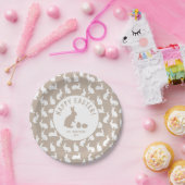 Assiettes En Carton Beige And White Bunny Pattern Happy Easter (Fête)