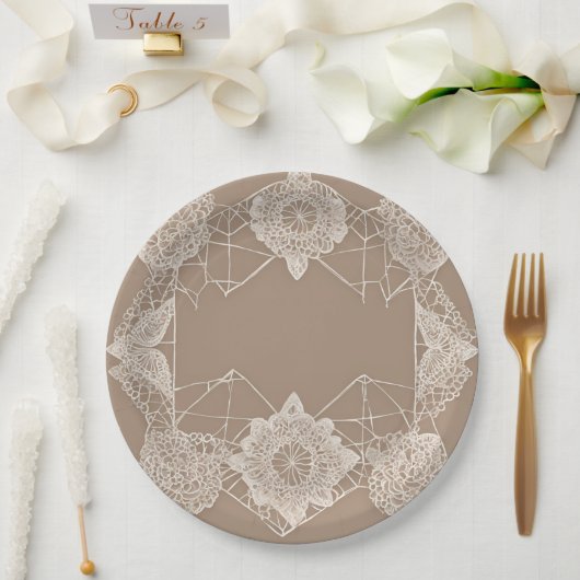 Assiettes En Carton Beige and white patterns AI art (Mariage)