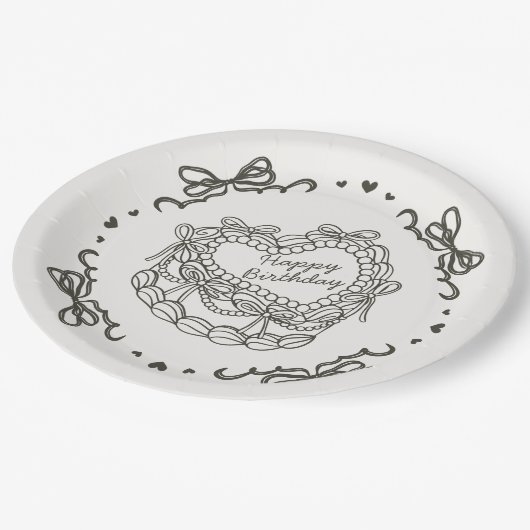 Assiettes En Carton Beige Bow Retro Coquette gâteau Coquette Anniversa (Angle)