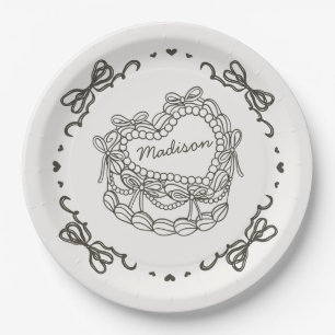 Assiettes En Carton Beige Bow Retro Coquette gâteau Coquette Personnal