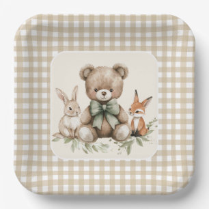 Assiettes En Carton Beige En vichy Bois Animaux Plaques de Baby shower