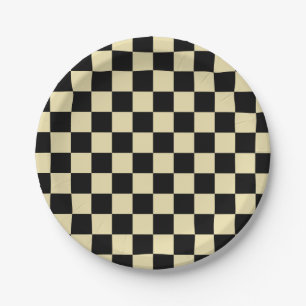 Assiettes En Carton Beige et noir Checkered