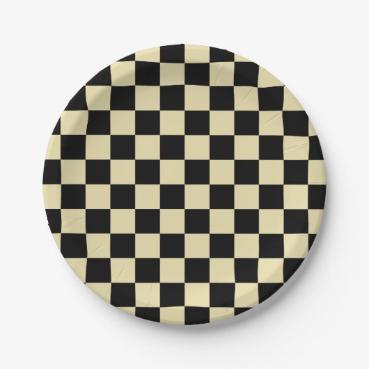 Assiettes En Carton Beige et noir Checkered (Devant)