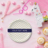 Assiettes En Carton Beige Lg Chevron Marine Nom bleu Monogramme (Fête)