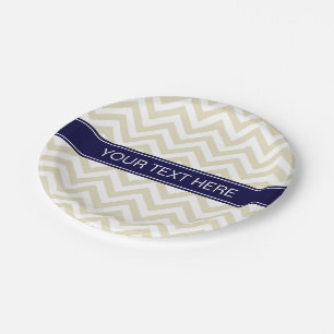 Assiettes En Carton Beige Lg Chevron Marine Nom bleu Monogramme