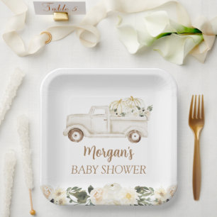 Assiettes En Carton Beige Neutre Petite Citrouille Mignonne Baby Showe