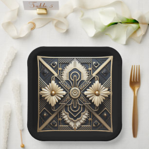 Assiettes En Carton Bel Art Déco Ivoire Crème Or Noir