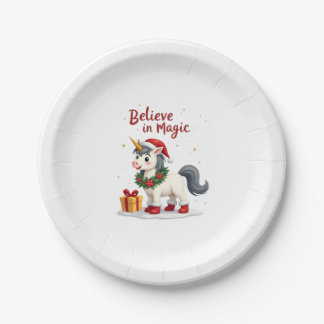 Assiettes En Carton Believe in Magic Festive Unicorn wearing a Christm