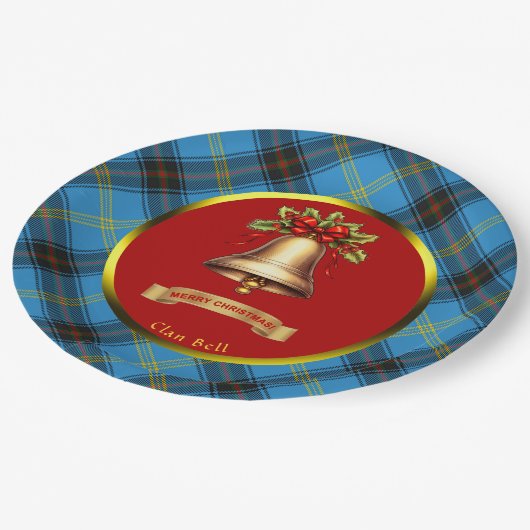 Assiettes En Carton Bell Tartan Noël personnalisé (Angle)