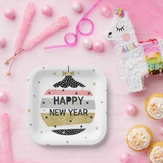 Assiettes En Carton Belle année moderne colorée Bonne année (Fête)