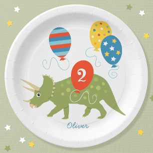 Assiettes En Carton Belle Anniversaire Dinosaur Tricératops Nom person