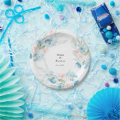 Assiettes En Carton Belle aquarelle bleu rose et fleurs bleues (Fête)