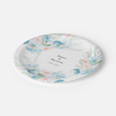 Assiettes En Carton Belle aquarelle bleu rose et fleurs bleues (Angle)