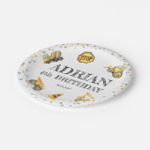 Assiettes En Carton Belle aquarelle d'anniversaire Véhicules de constr (Angle)