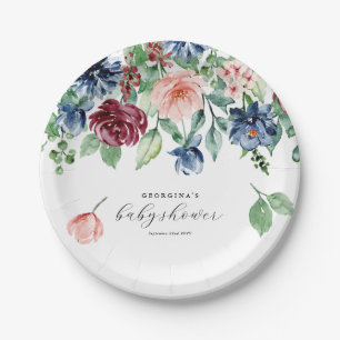Assiettes En Carton Belle aquarelle Floral & Baby shower verdoyant