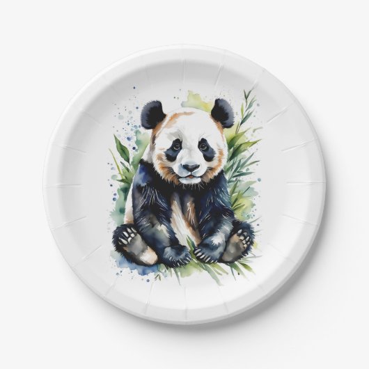 Assiettes En Carton Belle aquarelle Panda Bear (Devant)