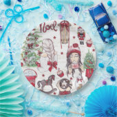 Assiettes En Carton Belle aquarelle rouge de Noël (Fête)