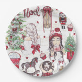 Assiettes En Carton Belle aquarelle rouge de Noël (Devant)
