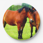 Assiettes En Carton Belle Baie Ébauche Cheval Dans La prairie Verte (Devant)