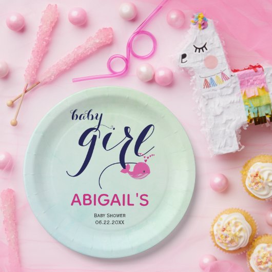 Assiettes En Carton Belle baleine rose océanique thème Baby girl Douch (Fête)