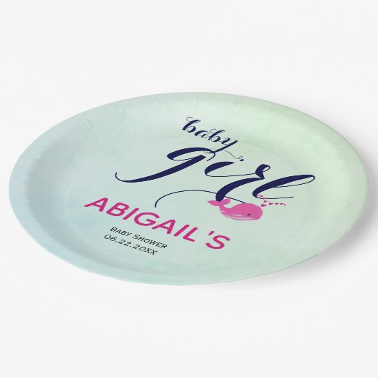 Assiettes En Carton Belle baleine rose océanique thème Baby girl Douch (Angle)