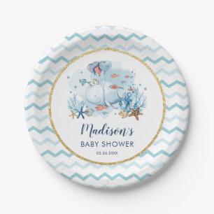 Assiettes En Carton Belle baleine sous le Baby shower marin