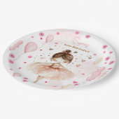 Assiettes En Carton Belle ballerine rose et ballons anniversaire (Angle)