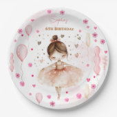 Assiettes En Carton Belle ballerine rose et ballons anniversaire (Devant)