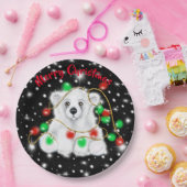 Assiettes En Carton Belle bébé polaire ours de noël lumières étoile nu (Fête)