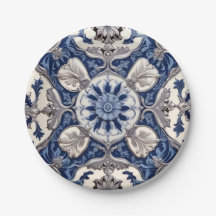 Belle Bleu Delft Look Plaque en papier