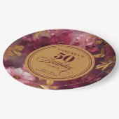 Assiettes En Carton Belle Boho Maroon Blush Gold 50e Anniversaire Plat (Angle)