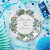 Assiettes En Carton Belle calligraphie turquoise feuille douce vert do (Fête)