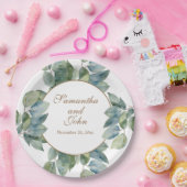 Assiettes En Carton Belle calligraphie turquoise feuille douce vert do (Fête)