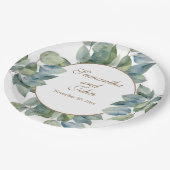 Assiettes En Carton Belle calligraphie turquoise feuille douce vert do (Angle)