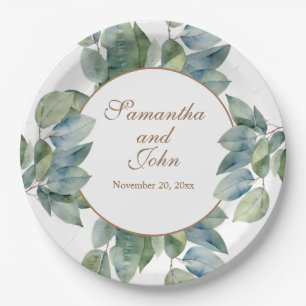 Assiettes En Carton Belle calligraphie turquoise feuille douce vert do
