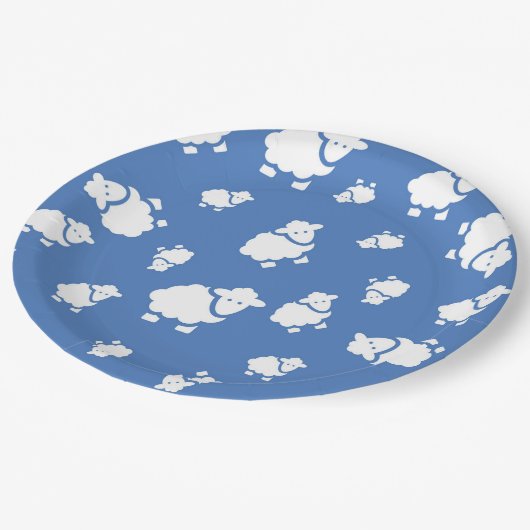 Assiettes En Carton Belle caricature Mouton sur arrière - plan bleu (Angle)