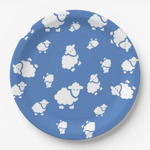 Assiettes En Carton Belle caricature Mouton sur arrière - plan bleu