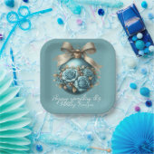 Assiettes En Carton Belle Cascade de Noël Turquoise Roses (Fête)