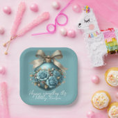 Assiettes En Carton Belle Cascade de Noël Turquoise Roses (Fête)