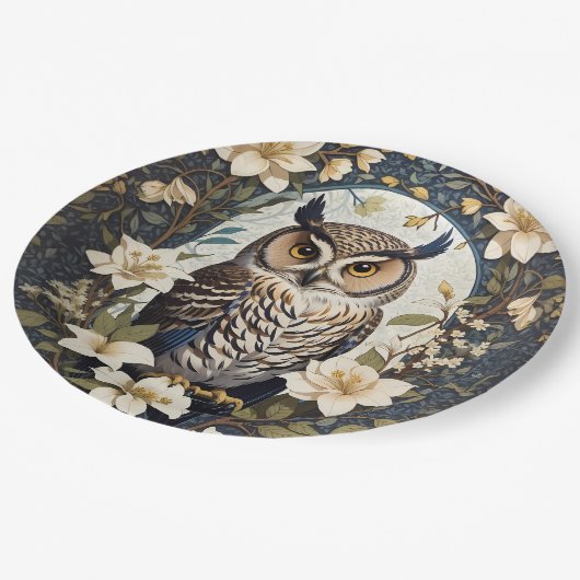Assiettes En Carton Belle Chouette Et Fleurs De Jasmin (Angle)