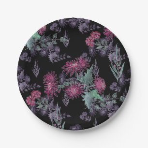 Assiettes En Carton Belle chrysanthème fleurs rouges vert gris lea