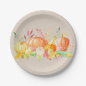 Assiettes En Carton Belle Citrouille Automne Thanksgiving Aquarelle (Devant)