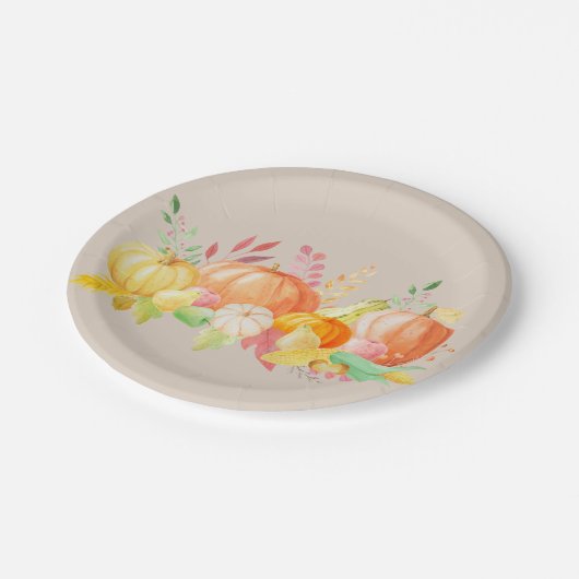 Assiettes En Carton Belle Citrouille Automne Thanksgiving Aquarelle (Angle)