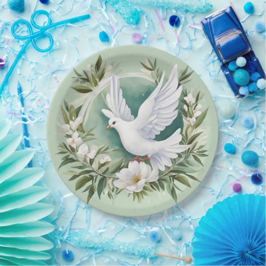 Assiettes En Carton Belle colombe blanche (Fête)