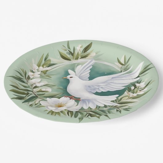 Assiettes En Carton Belle colombe blanche (Angle)