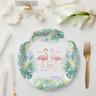 Assiettes En Carton Belle Conte Fée Pour Deux Flamants roses Fleur Tro