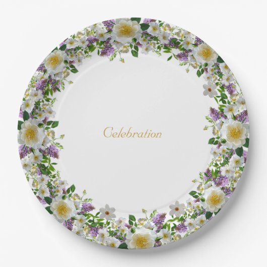 Assiettes En Carton Belle couronne de fleurs en violet & blanc (Devant)