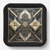 Assiettes En Carton Belle Crème d'ivoire Art Déco Noir Or (Recto)