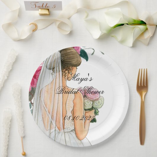 Assiettes En Carton belle douche nuptiale rose floral (Mariage)
