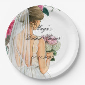 Assiettes En Carton belle douche nuptiale rose floral (Devant)